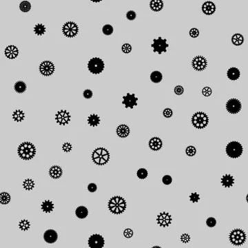 Abstract vector black flat gears seamless pattern Stock Illustration