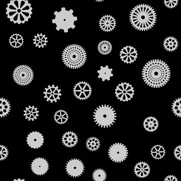 Abstract vector black flat gears seamless pattern Stock Illustration