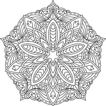 Abstract vector black lace design in mono line style - five-finger mandala, e Stock Illustration