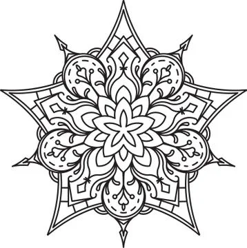 Abstract vector black lace design in mono line style - five-finger mandala, e Stock Illustration