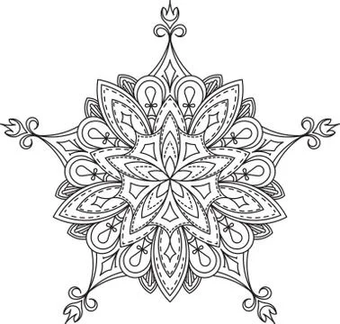Abstract vector black lace design in mono line style - five-finger mandala, e Stock Illustration