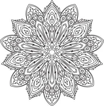Abstract vector black lace design in mono line style - septangular mandala, e Stock Illustration