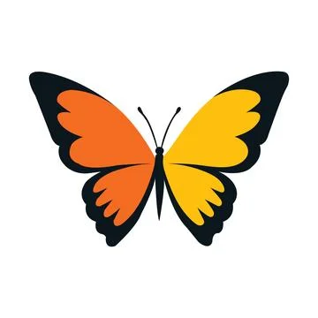 Abstract Vector Black Orange and Yellow Butterfly Icon or Logo Design Templat Stock Illustration