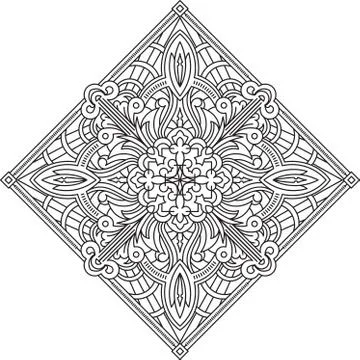 Abstract vector black rhombus lace design in mono line style - mandala, ethni Stock Illustration