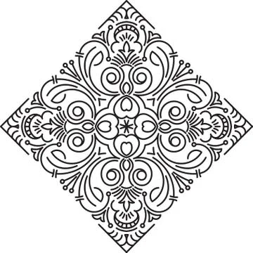 Abstract vector black rhombus lace design in mono line style - mandala, ethni Stock Illustration