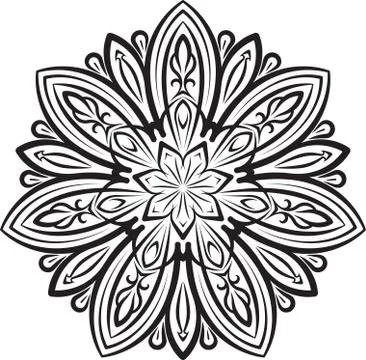 Abstract vector black round, heptagon lace design - mandala, ethnic decorativ Stock Illustration