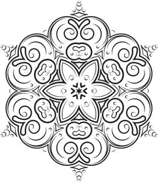 Abstract vector black round, heptagon lace design - mandala, ethnic decorativ Stock Illustration