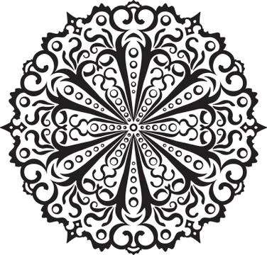 Abstract vector black round, hexagonal lace design in mono line style - manda Stock-Illustration