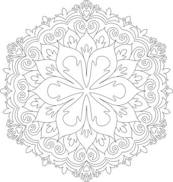 Abstract vector black round lace design in mono line style - mandala, ethnic  库存插图