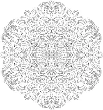Abstract vector black round lace design in mono line style - mandala, ethnic  Ilustración de archivo