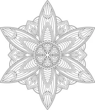 Abstract vector black round lace design in mono line style - mandala, ethnic  Stock Illustration