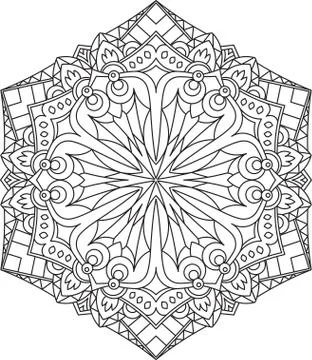 Abstract vector black round lace design in mono line style - mandala, ethnic  Stock Illustration