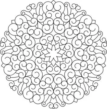 Abstract vector black round lace design in mono line style - mandala, ethnic  Stock Illustration