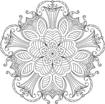 Abstract vector black round lace design in mono line style - five-finger mand Stock Illustration