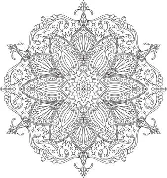 Abstract vector black round lace design in mono line style - mandala, ethnic  스톡 일러스트