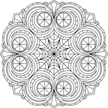 Abstract vector black round lace design in mono line style - mandala, ethnic  Stock Illustration
