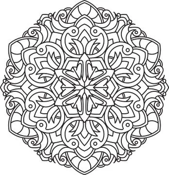 Abstract vector black round lace design in mono line style - mandala, ethnic  Stock Illustration
