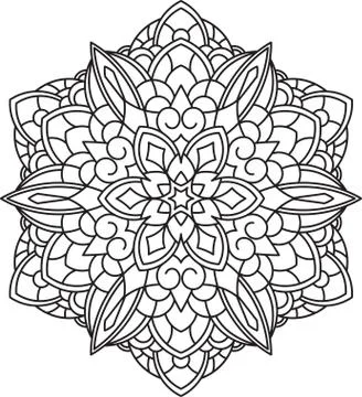 Abstract vector black round lace design in mono line style - mandala, ethnic  Stock Illustration