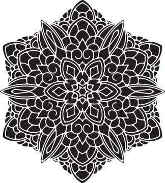 Abstract, vector black round lace design in mono line style - mandala, ethnic Stock Illustration