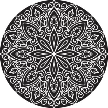 Abstract vector black round lace design - mandala, ethnic decorative element. Ilustración de archivo