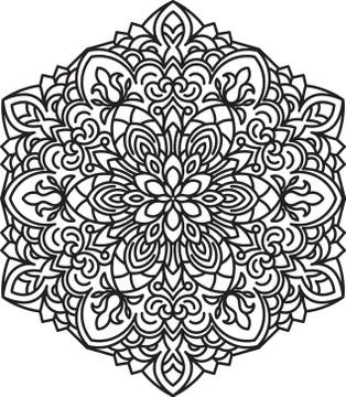 Abstract vector black round lace design in mono line style - mandala, ethnic  Stock Illustration
