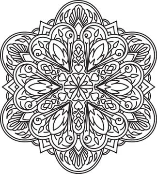 Abstract vector black round lace design in mono line style - mandala, ethnic  Stock Illustration