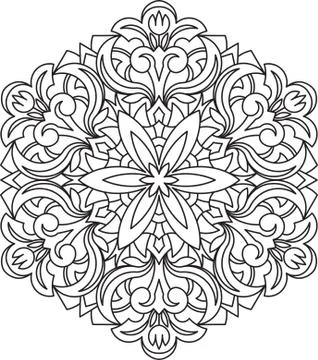 Abstract vector black round lace design in mono line style - mandala, ethnic  Stock Illustration