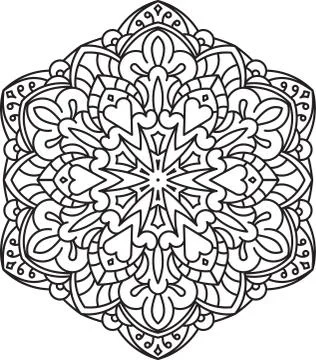 Abstract vector black round lace design in mono line style - mandala, ethnic  스톡 일러스트