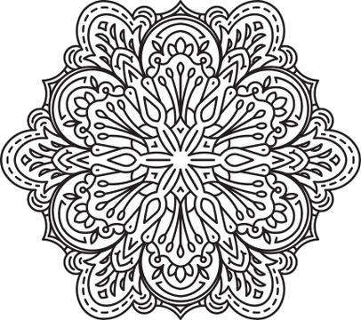 Abstract vector black round lace design in mono line style - mandala, ethnic  库存插图