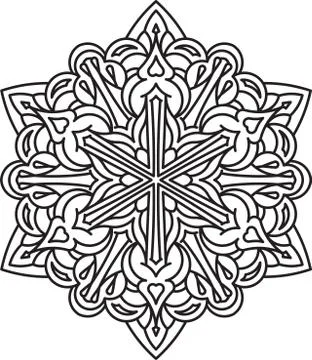 Abstract vector black round lace design in mono line style - mandala, ethnic  Stock-Illustration