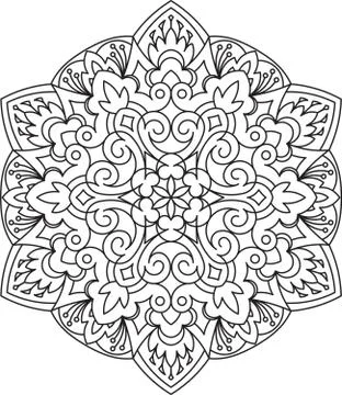 Abstract vector black round lace design in mono line style - mandala, ethnic  Stock Illustration