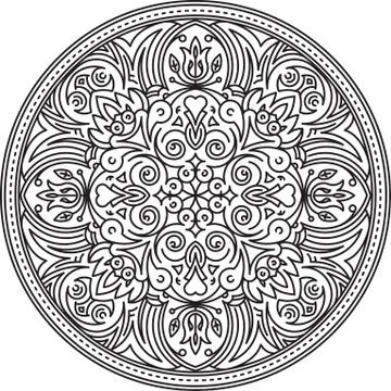 Abstract vector black round lace design in mono line style - mandala, ethnic  Stock Illustration