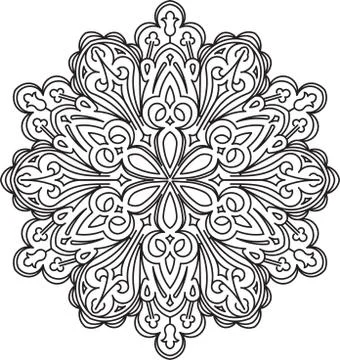 Abstract vector black round lace design in mono line style - mandala, ethnic  Stock-Illustration