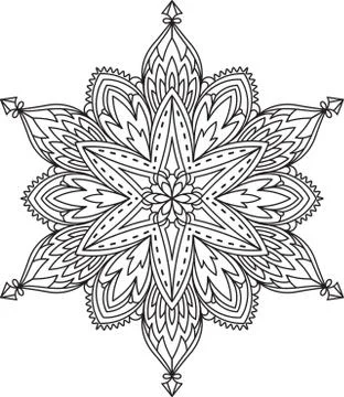 Abstract vector black round lace design in mono line style - mandala, ethnic  Stock Illustration