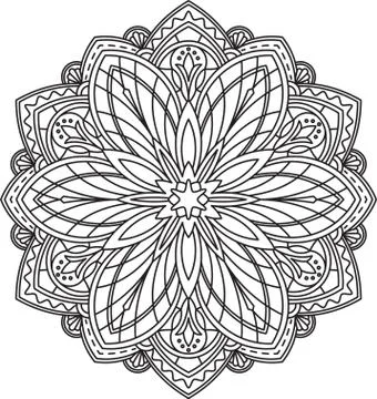 Abstract vector black round lace design in mono line style - mandala, ethnic  イラスト素材