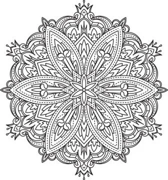 Abstract vector black round lace design in mono line style - mandala, ethnic  イラスト素材