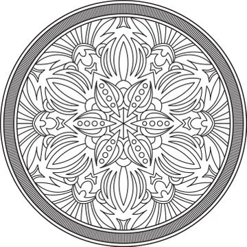 Abstract vector black round lace design in mono line style - mandala, ethnic  Stock Illustration