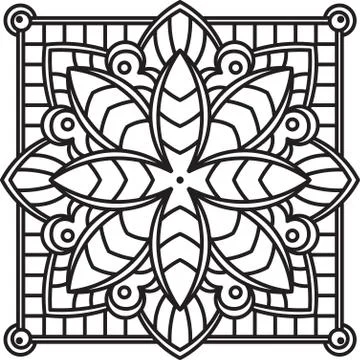 Abstract vector black square lace design in mono line style - mandala, ethnic 스톡 일러스트