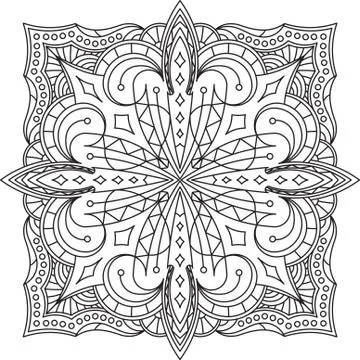 Abstract vector black square lace design in mono line style - mandala, ethnic 스톡 일러스트