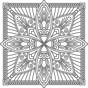 Abstract vector black square lace design in mono line style - mandala, ethnic Ilustración de archivo