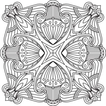Abstract vector black square lace design in mono line style - mandala, ethnic Stock Illustration