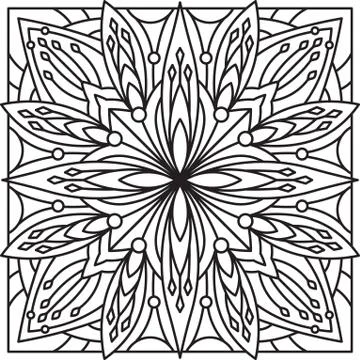 Abstract vector black square lace design in mono line style - mandala, ethnic 스톡 일러스트