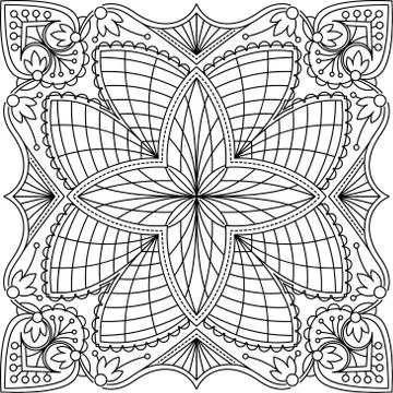 Abstract vector black square lace design in mono line style - mandala, ethnic 스톡 일러스트