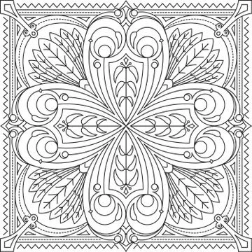 Abstract vector black square lace design in mono line style - mandala, ethnic Illustrazione stock