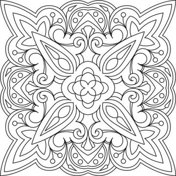 Abstract vector black square lace design in mono line style - mandala, ethnic Illustrazione stock