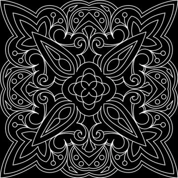 Abstract vector black square lace design in mono line style - mandala, ethnic Ilustración de archivo