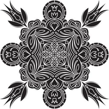 Abstract vector black square lace design in mono line style - mandala, ethnic 스톡 일러스트