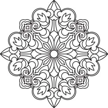 Abstract vector black square lace design in mono line style - mandala, ethnic Stock Illustration