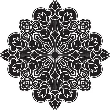 Abstract vector black square lace design in mono line style - mandala, ethnic Stock Illustration