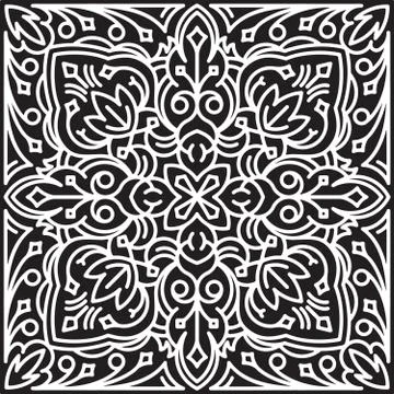 Abstract vector black square lace design in mono line style - mandala, ethnic 스톡 일러스트